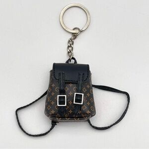Fashion Monogram Black & Brown Mini Backpack Keychain Purse Charm